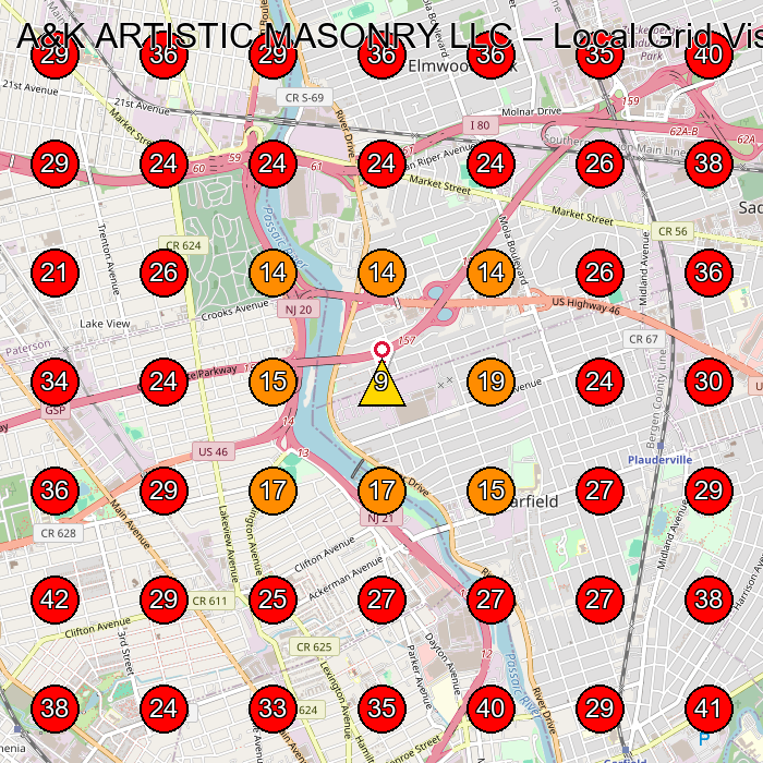 A&K ARTISTIC MASONRY LLC GeoGrid visibility map for Masonry Contractor in Clifton